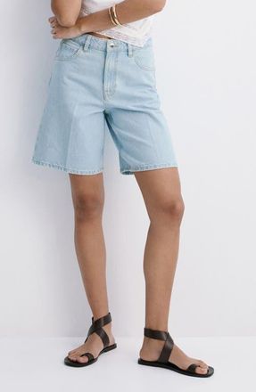 Mango High Waist Mid Thigh Denim Shorts in Light Blue at Nordstrom, Size 6
