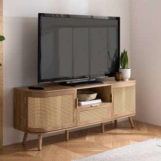 Birlea Rattan TV Entertainment Unit Curved Cabinet Sark in Beige