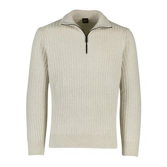 HUGO BOSS Truien & Vesten, Heren, Beige, L, Wol, Half Zip Sweater