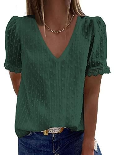 Chemise À Dentelle - T-Shirt Femme Col V Tops Ajourée Hauts