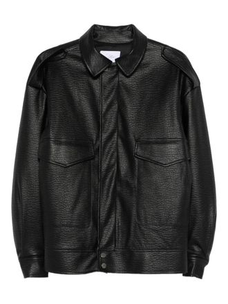 So Allure zip-up leather-effect oversized jacket - women - Polyester/Polyurethane - 38 - Black