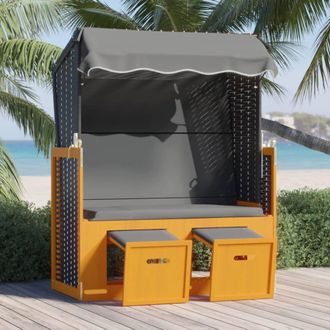 vidaXL Strandkorb Con Vime Pe Y Madera Masiva Negra Y Antracita