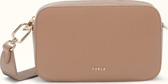 Furla Net Borsa A Tracolla Mini Greige Grigio Pelle Di Vitello Granata + Nastro Logato Donna