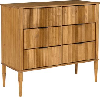 Beliani C&oacute;moda Con 6 Cajones Estructura De Madera Patas De Pino Frentes Acanalados Marr&oacute;n Claro Tauriac