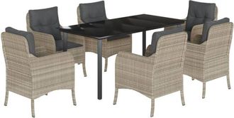 vidaXL Set Comedor Jard&iacute;n 7 Pzas Y Cojines Rat&aacute;n Sint&eacute;tico Gris Claro Vidaxl