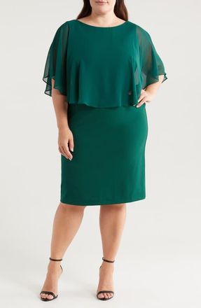 Connected Cape Sleeve A-Line Dress in Hunter Gre at Nordstrom, Size 24W