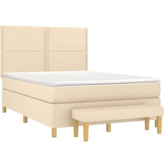 vidaXL Cama Box Spring Con Colch&oacute;n Tela Color Crema 140x190 Cm Vidaxl