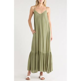 Melrose and Market Gauze Tiered Maxi Dress in Olive Acorn at Nordstrom Rack, Size X-Small
