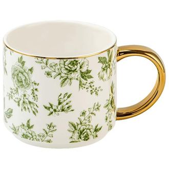 Sweet Water Decor Patterned 14 oz Gold Handle Coffee Mug in Green Delft at Nordstrom