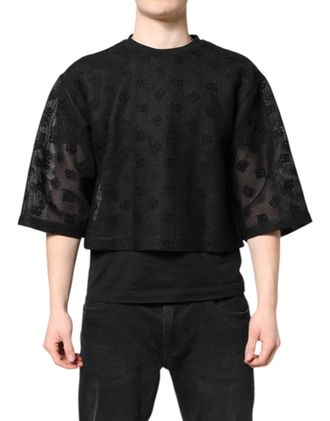 Dolce & Gabbana Logo-Detailed Mesh Cotton Blend T-Shirt - Black