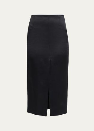 Akris Silk Satin Slit Midi Pencil Skirt
