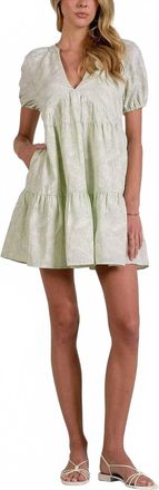 Elan V-Neck Mini Dress In Green/white