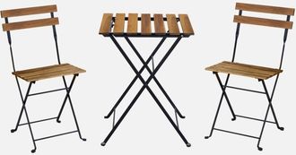 Sweeek Sweeek - Mesa bistro plegable madera y metal con 2 sillas, Malaga, Negro, 54x55x71 cm