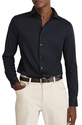 Reiss Duke Air-Water Slim Fit Knit Button-Up Shirt in Navy at Nordstrom, Size Xx-Large