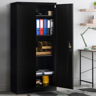 IDMarket Idmarket - Armario De Oficina 80 X 180 Cm 4 Estantes Regulables, 5 Niveles, Metal Negro
