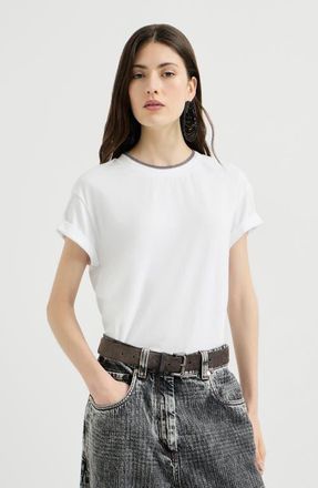 Brunello Cucinelli Stretch cotton jersey t-shirt with monili in White at Nordstrom, Size Xxx-Large