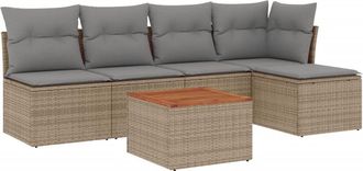 vidaXL Vidaxl - Juego De Sof&aacute;s Jard&iacute;n Con Cojines Beige Mezcla 6 Pzas Rat&aacute;n Pe