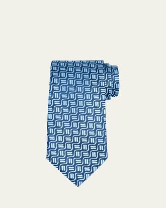 Charvet Mens Wavy Geometric Jacquard Silk Tie