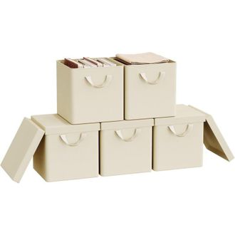 Woltu Set De 5 Cajas De Almacenaje Cesta Contenedor Plegable Con Asas En Tela Crema 25l - Woltu