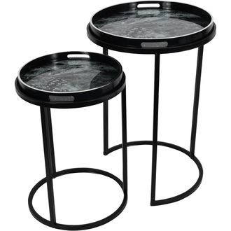 Libra Interiors Monochrome Swirl Set of 2 Side Tray Tables
