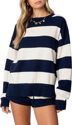 Edikted Riley Oversize Stripe Cotton Sweater in Navy-And-Cream at Nordstrom, Size X-Small