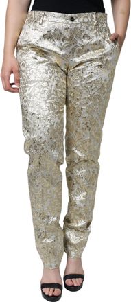 Dolce & Gabbana Mens Brocade Trousers Gold Slim Fit - Beige Cotton - Size EU 48 (Mens)