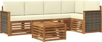 vidaXL Conjunto De Sof&aacute;s De Exterior 6 Uds. Natural Y Crema Vidaxl