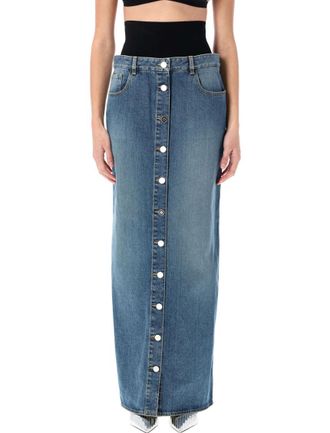 Alaia Blue Denim cotton column skirt