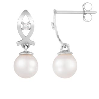 Splendid Pearls 14k White Gold Diamond Pearl Earrings