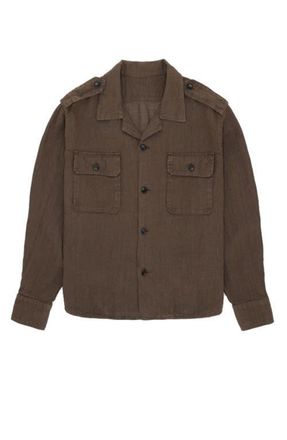Fortela Military Linen Shirt in Brown at Nordstrom, Size 38 Eu