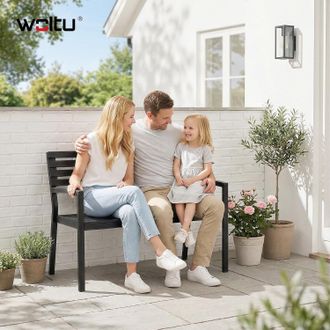 Woltu Woltu Banco De Jard&iacute;n De 2-3 Plazas Banco De Exterior Para Terraza Sill&oacute;n De Parque Estructura De Metal Para Balc&oacute;n Patio Carga 280 Kg Negro