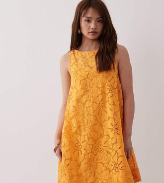 Asos Petite ASOS DESIGN Petite - Vestito corto a trapezio in pizzo arancione spritz