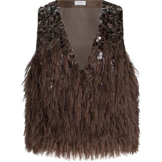 Brunello Cucinelli Dazzling d&eacute;grad&eacute; vest in Bark at Nordstrom, Size 36 It