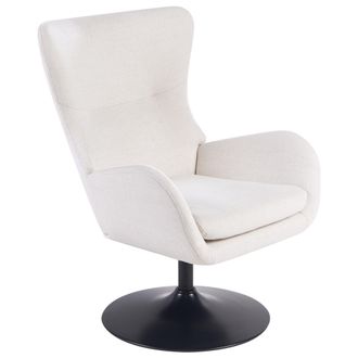 Beliani Sill&oacute;n Giratorio Tapizado De Tela Patas Macizas De Hierro Negro Base Giratoria De 360&deg; Coj&iacute;n Del Asiento Blanco Crema Vigge