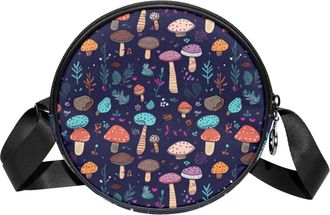 Generic Circle Crossbody Bag for Women, Mushroom Small Sling Bag Daypack with Zipper Adjustable Shoulder Straps Casual Ladies Girls Round Purse