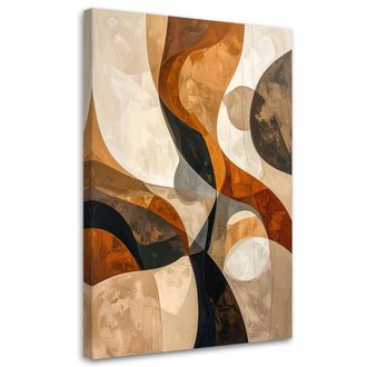 Feeby Cuadro Sobre Lienzo, Abstracci&oacute;n Geom&eacute;trica En Tonos Beige Y Negro Con Elementos Dorados, 80x120