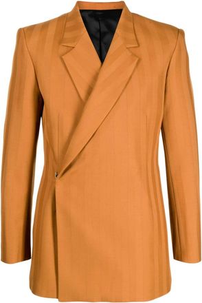 EGONlab. Egonic striped double-breasted blazer - men - Wool/Polyester - 50 - Brown