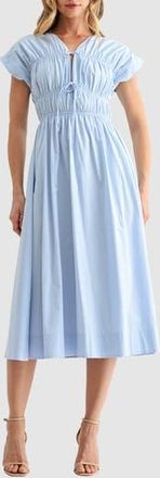 Lush Ruched Tie Front Midi Dress in Light Blue at Nordstrom Rack, Size Medium