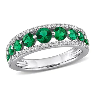Mimi & Max Created Forver 1 1/2ct TGW Created Sapphire 1/3ct TW Lab-Grown Diamond Graduated Ring 14k White Gold