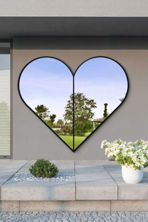 MirrorOutlet Black Metal Framed Heart Shaped Wall Garden Mirror (180CM X 180CM) | Size: 1 Pack