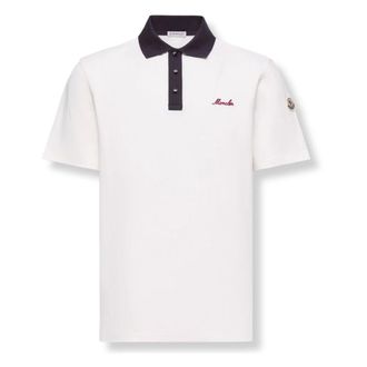 Moncler Polo Shirts, male, White, Size: XL Piqu&eacute; Cotton Polo with Embroidered Logo