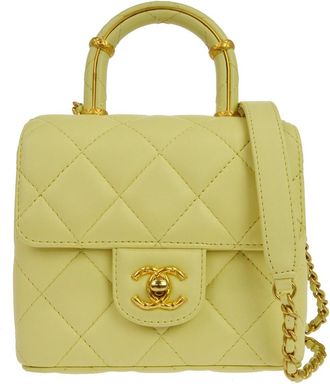 Chanel Crush Top Handle Flap Quilted Lambskin Yellow Leather Handbag (Pre-Owned)