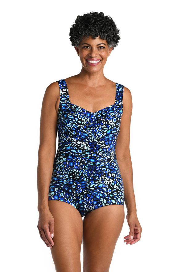 Maxine Of Hollywood Womens Shirred Front Girl Leg One Piece Swimsuit Black Electric Safari 14 from 44.65 on Stylight