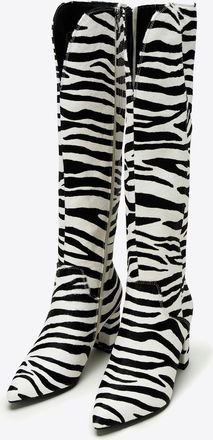 Wittchen Dameslaarzen van leer met haar in dierenmotief, zwart-wit