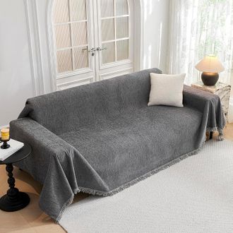 OEM Funda Para Sof&aacute;s De 1/2/3/4 Plazas, 180 X 300 Cm, Gris Oscuro, Protector De Sof&aacute; Esquinero En Forma De L, Funda De Sof&aacute; A Cuadros, Resistente A Gatos 