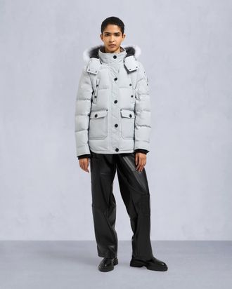 Moose Knuckles Womens Onyx Anguille Shearling Trim Jacket