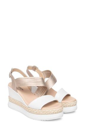 Nero Giardini Platform Wedge Sandal in White/Gold at Nordstrom, Size 11Us