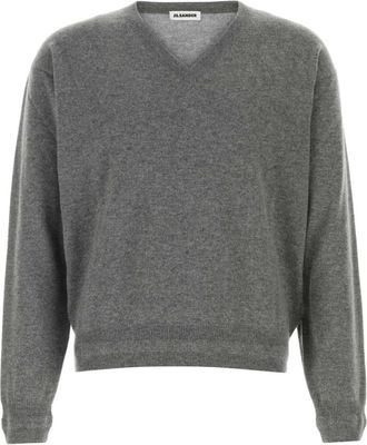 Jil Sander Cashmere V-hals Gebreid - Heren - Cashmere truien - Grijs - L - Kasjmier - Truien & Vesten