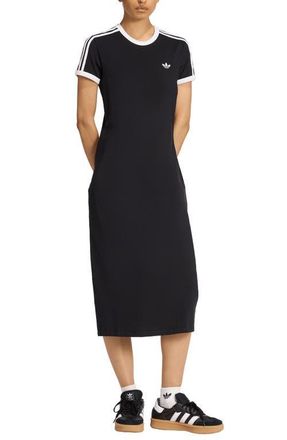 adidas Originals 3-Stripes Stretch Cotton Midi Dress in Black/White at Nordstrom, Size X-Large