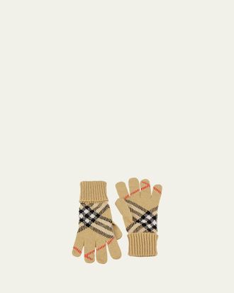 Burberry Check Cashmere-Blend Gloves